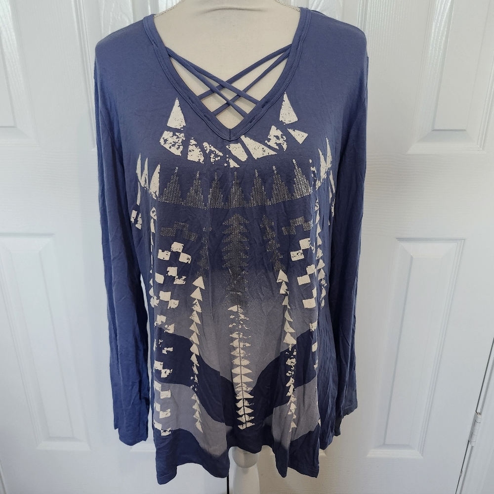 Liberty Wear Size 3X Lightweight Long Sleeve T-shirt. Blue With White Design